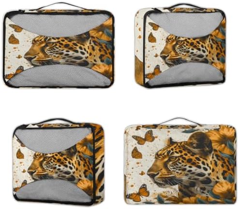 Leopard 4 Set Packing Cubes Luggage Organizer Bags for Travel Accessories and Essentials, Butterfly Leopard Print