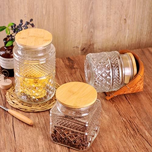 WHJY Glass Storage Container with Lid, Airtight Glass Jars, Farmhouse Tea Canister, Dog Treat Jar for Pet, Glass Candy Cookies Coffee Canister Jar Bath Salt Container - Square 47 oz
