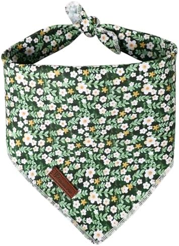 Summer Dog Bandana,Cute Pet Bandana with Flower Pattern,Adjustable Green Puppy Dog Bibs,Washable Triangle Dog Scarf for Boy,Girl Dogs or Cats…
