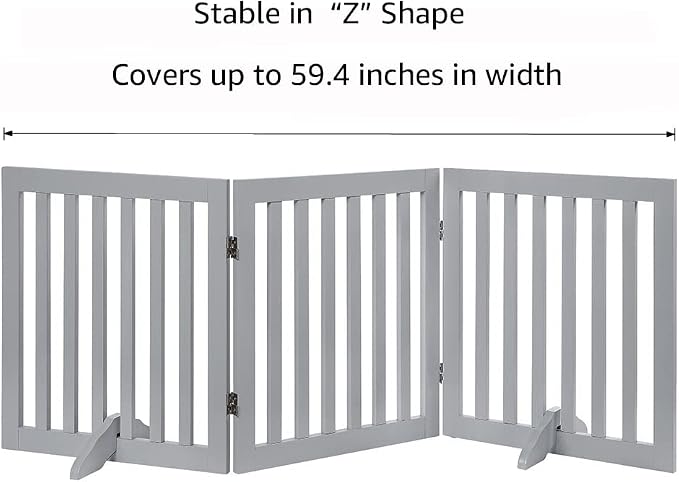 unipaws 24”H Free Standing Pet Gate for Dog Cat, 60”Wide Wooden Dog Gates | Foldable Pet Fence for Doorway, Stairs, Step, Expandable Doggy Barrier, Indoor Use