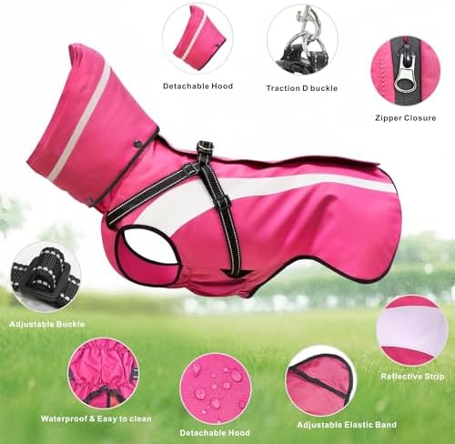 Dog Raincoat Waterproof Raincoats for Dog Reflective Dogs Rain Jackets with Hood Hoodie Pet Rain Poncho Coat for Small Medium Large Dogs Puppies S-XXL (Pink, XXL)