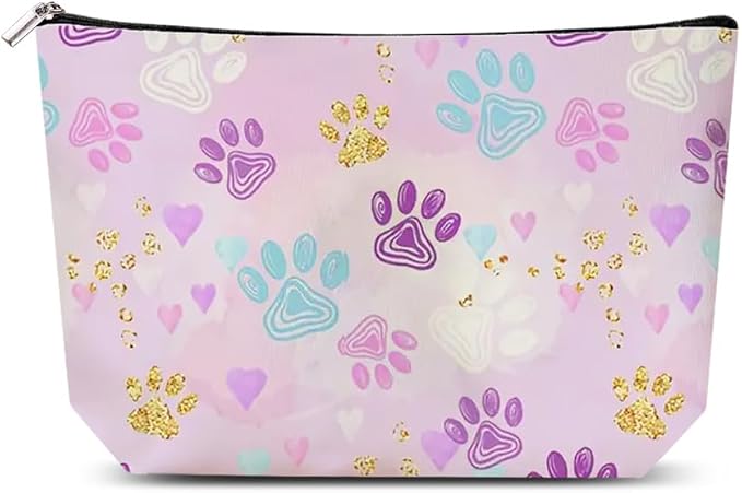 Cats Dogs Paws Cosmetic Bag for Pet Lovers Birthday Christmas Gifts for Women Men Dog Cat Snacks Makeup Organizer Bag Travel Toiletry Zipper Pouch Travel Essentials Accessories Storage Bags
