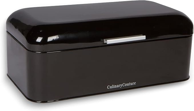 Extra Large Black Bread Box for Kitchen Countertop 16" x 9" Holds 2 Loaves | Stainless Steel Vintage Bread Boxes for Kitchen Counters