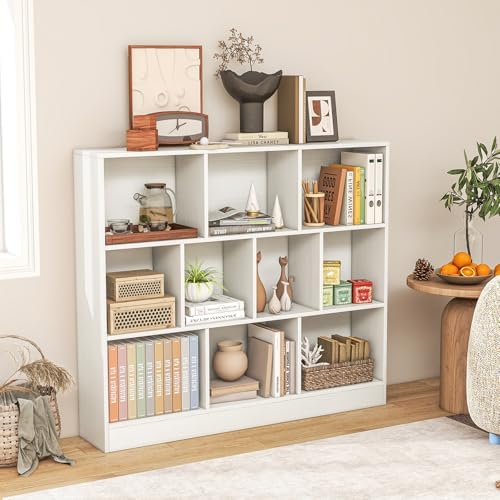 Giantex 10 Cube Bookcase, 4-Tier Freestanding Bookshelf w/ 10 Open Compartments, 2 Anti-Tipping Kits, Modern Display Cabinet, 41" Wood Cubby Storage Organizer for Living Room, Bedroom, White