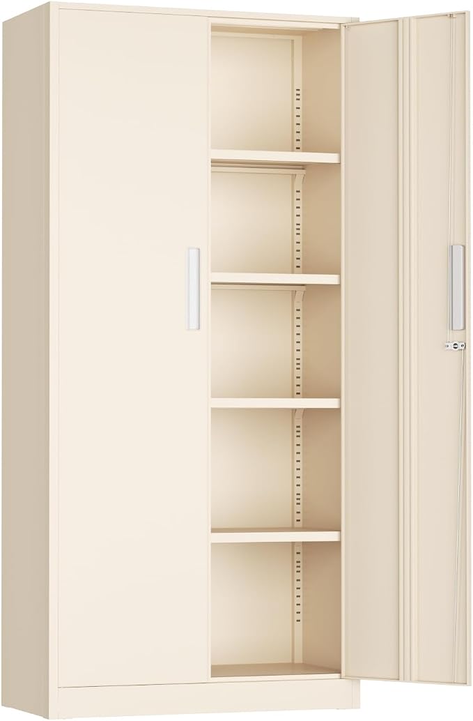 Crownland 72" Metal Storage Cabinet, Lockable Garage Storage Cabinets, High Office Cabinet with Adjustable Shelves for Garage, Home Office, Classroom, Pantry, File(Warm Grey-Narrow Size)