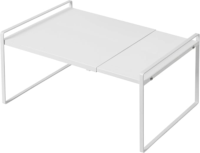 Nxconsu Expandable Shelf for Cabinets, Cabinet Shelf Riser, 12" White | Heavy-Duty Organizer Metal Dish Riser for Cabinets Holds 50LBS and Expands 13.4 to 24.5 in for Kitchen Pantry Plate Mug Spice