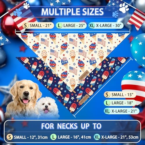 US Flag Dog Bandanas, 2-Pack Triangle Reversible Pet Scarves, Premium Fabric, 4th of July Bandana for All Boys Girls Dogs (Large, 26-Style 4)