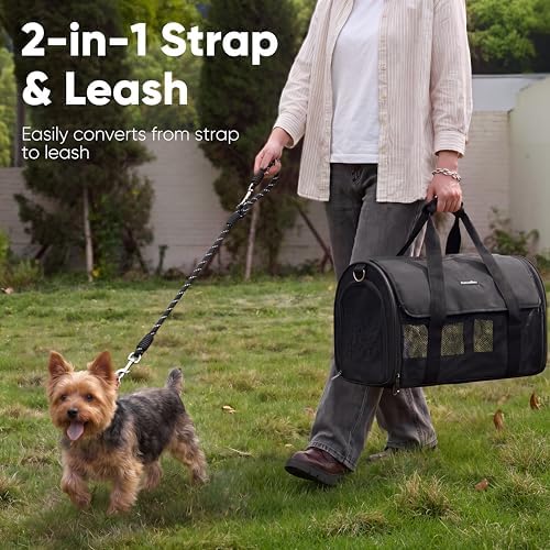 FUKUMARU Cat Carrier Soft, Ultra Lightweight Airline Approved Dog Carrier | Kitten Carrier with Anti-Scratch Mesh, Breathable Small Dog Carrier Bag, Collapsible Pet Carrier for Cats Under 15 lb, Black