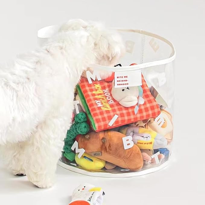 MANON ROSA Dog Toy Storage Basket Bin Round PVC Pet Storage Basket with Handles for Organizing Toys Blankets Leashes for Puppies Cat Kitten Rabbit (Medium,White)