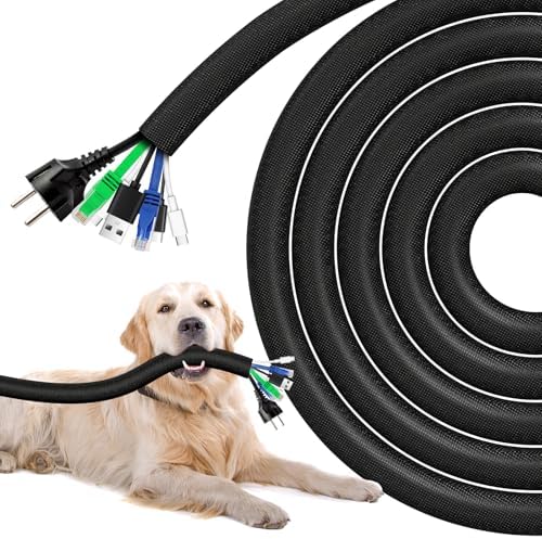 AGPTEK Cable Sleeve, 10ft - 1.2 inch Dog Cat Cord Protector for Pets, Black