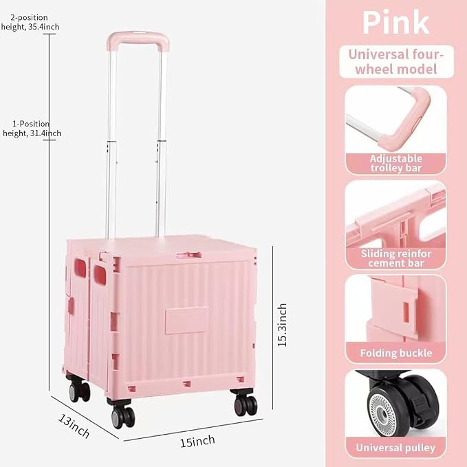 Collapsible Shopping Box Trolley on Wheels with Lid,75L Large Capacity Folding Portable Rolling Crate Handcart with Telescopic Handle for Camping (Dog,Medium Four Wheel)
