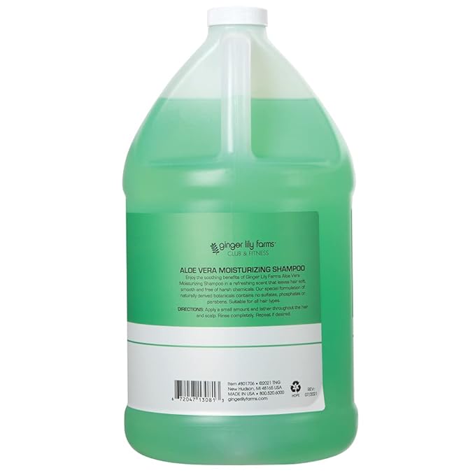 Ginger Lily Farms Club & Fitness Moisturizing Shampoo for All Hair Types, 100% Vegan & Cruelty-Free, Aloe Vera Scent, 1 Gallon Refill (Pack of 4)