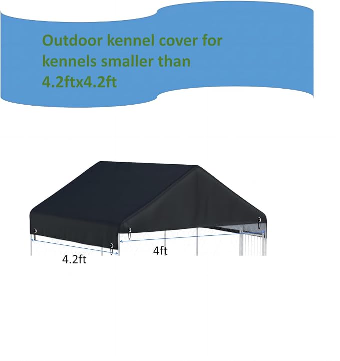 Outdoor Dog Kennel Replacement Cover, 4.2x4ft, Black | 600D Heavy Duty, Waterproof, UV Resistant, Bonded Ball Elastic Rope (Top Cover Included Only)
