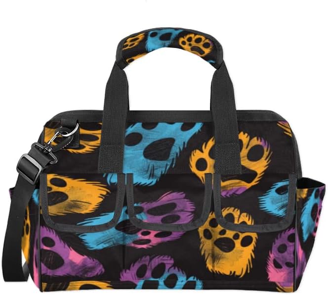 Dogs Cat Pet Paw Heavy Duty Tool Bag for Men Garden Engineer Electrician Carpenter Sturdy Portable Tool Box Organizer Storage with Handle Pockets Strap 15 Inch