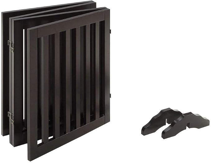 unipaws 24”H Free Standing Pet Gate for Dog Cat, 80”Wide Wooden Dog Gates | Foldable Pet Fence for Doorway, Stairs, Step, Expandable Doggy Barrier, Indoor Use