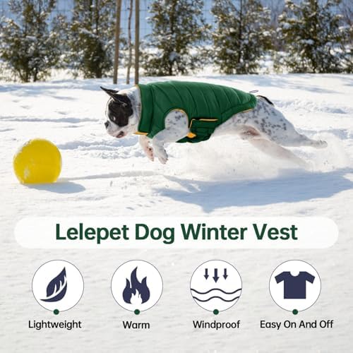Lelepet Reversible Dog Coat Windproof Dog Jacket Lightweight Puffer Vest