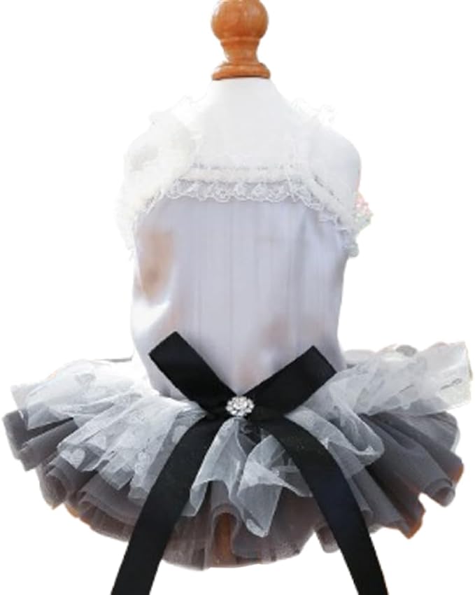 Gray Dog Tutu Dress with Bow Knot Sleeveless Puppy Clothes for Small Dogs Girl Spring Summer Cat Princess Dresses Holiday Pet Sundress Outfit (Grey, X-Small)