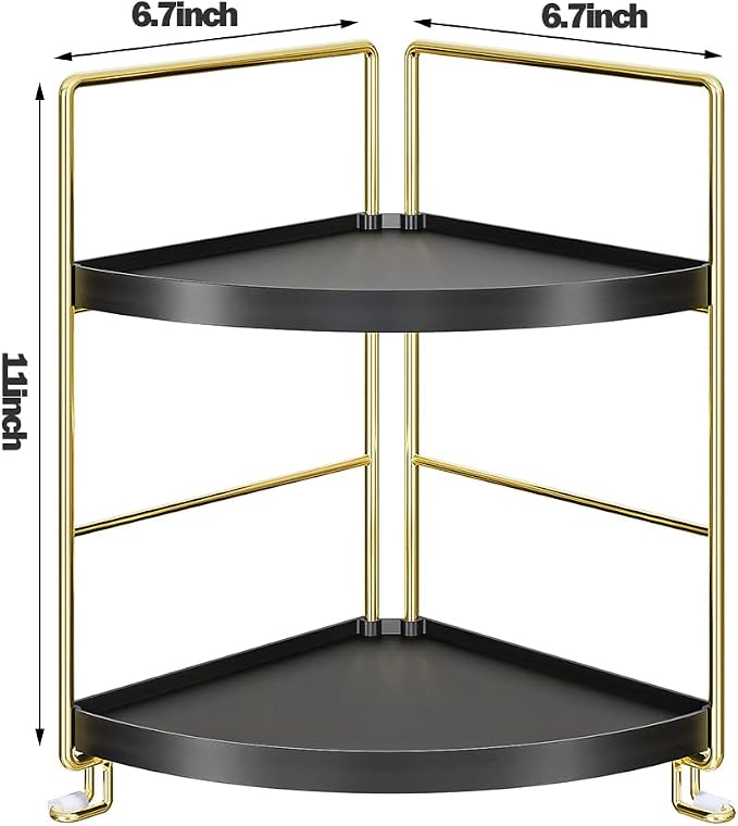 KINGNERWI 2-Tier Bathroom Counter Organizer, Vanity Corner Shelf, Black | Makeup Skincare Storage Tray, Small Countertop Rack, Stores Cosmetics, Perfume, Seasoning, Fits Sink and Dresser
