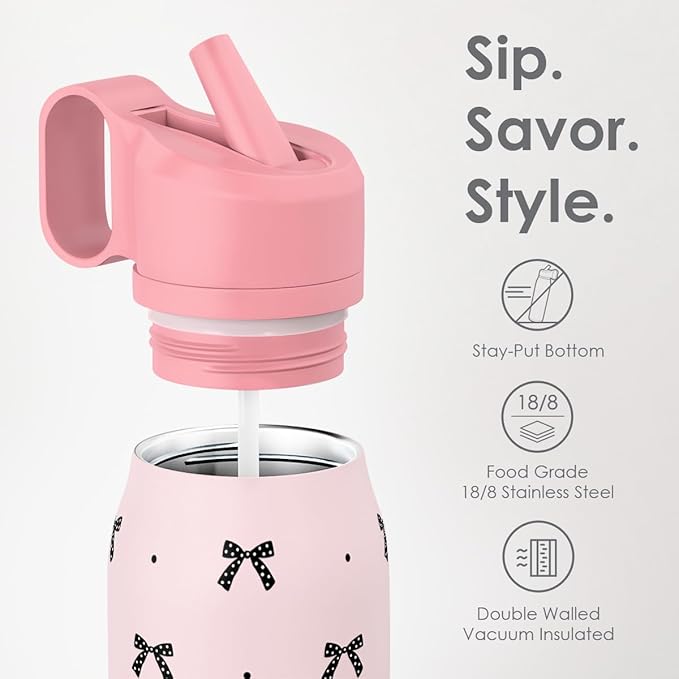 Bow Stainless Steel Water Bottle with Twist Lid 20oz, Travel Insulated Water Bottles for Sports & Gym, Gift for Women Girls Friends Birthday Christmas