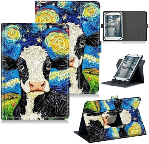 Universal Tablet Case for T-Mobile Revvl Tab 2 10.1" 2025/Revvl Tab 5G 10.36" 2023, 360 Degree Rotating Kickstand Protective Stand PU Leather Shell Cover for 9"-10.5", Black and White Cow
