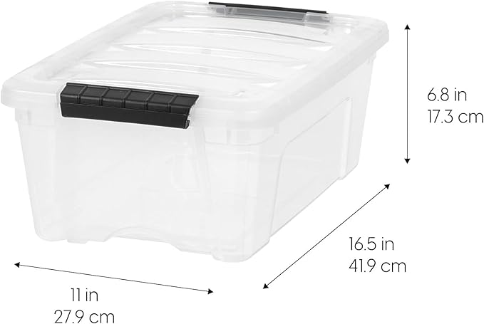 IRIS USA 4-Pack 13 Quart Storage Bins with Lids, Clear | Transparent design makes contents easy to find. Ideal for shoes, photos, documents, and small essentials. Nestable design