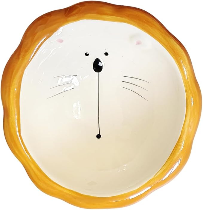 Lion Themed Tilted Ceramic Pet Bowl - High-Raised Cat/Dog Dish, 15° Anti-Regurgitation, 120g Large Capacity