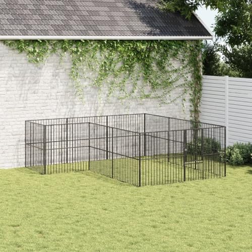 Large Galvanized Steel Dog Playpen, 12 Panel Metal Exercise Pen for Indoor and Outdoor Use, Secure Pet Enclosure for Multiple Small to Medium Animals, Black