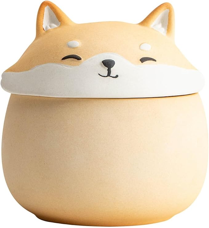 Storage Tank Shiba Inu Ceramic Ornaments, Coarse Pottery Jars, Cute Pet Tea Cans, Moisture-proof Sealed Tea Storage Cans Tea Storage Caddy(A)