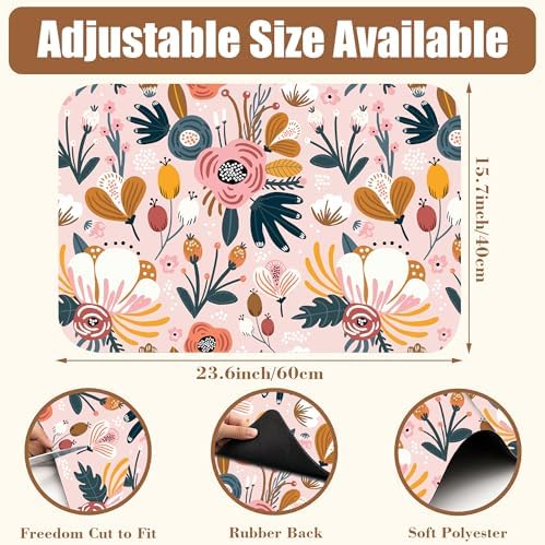 Dish Drying Mat Pink Flowers Berries Leaves Coffee Bar Mat for Countertop Absorbent Hide Stain Rubber Backed Dish Drainer Rack Pad Espresso Machine Dining Room Decor 15.7 x 23.6 Inch