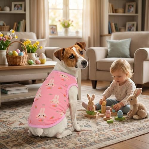 2-Pack Easter Dog Shirt Puppy Shirts with Bunny Egg Carrot Patterns Dog Rabbit Clothes Outfit Cotume Easter Pet Sleeveless T-Shirt Tank Tops Vest for Small Medium Large Dogs XXL