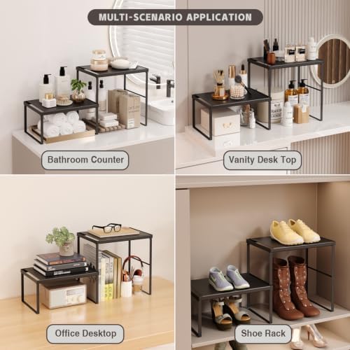 Spicy Shelf Stackable Kitchen Countertop Organizer Heavy Duty Kitchen Counter Shelf Metal Spice Rack for Countertop (2 Pack, Black)