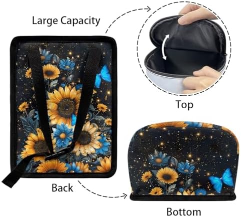 Blue Butterfly Sunflower Print Car Trash Can - Foldable, Automotive Garbage Bin with Leak Proof Hanging Bag