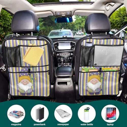 2 Pack Back Seat Car Organizer with Storage Pockets Kick Mats Back Seat Protector Hanging Car Organizer Automotive Seat Back Cover Organizers Stripe Mardi Gras Gnome
