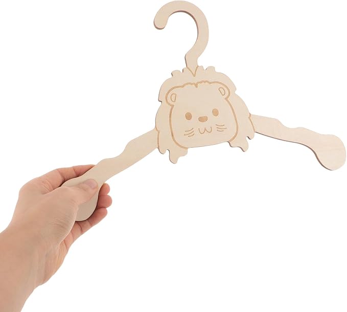 10pcs Wooden Pet Coat Hanger for Puppy Clothes Rack with Cartoon Animal Shape, Beige Small Dog and Cat Clothes Organizer, for Hanging, Drying, and Displaying Pet Apparel