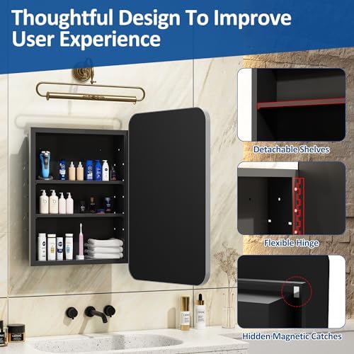 ACEMIRO 20x28 Inch Recessed Medicine Cabinet with Mirror Metal Framed Surface Wall Mounted Bathroom Mirror Medicine Cabinet with Storage Brushed Silver