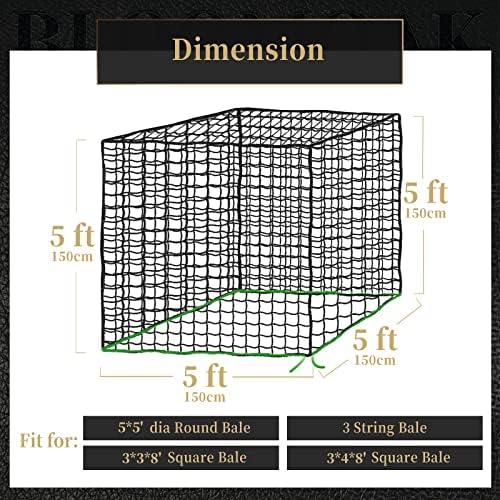 Bloomoak Large Round Bale Hay Net for Horses, 5 * 5 Feet Knotless Design Slow Feed Hay Net Feeder for Livestocks, with 1.5" Hole/2.5" Hole (1.5" Hole for Slow Feed)