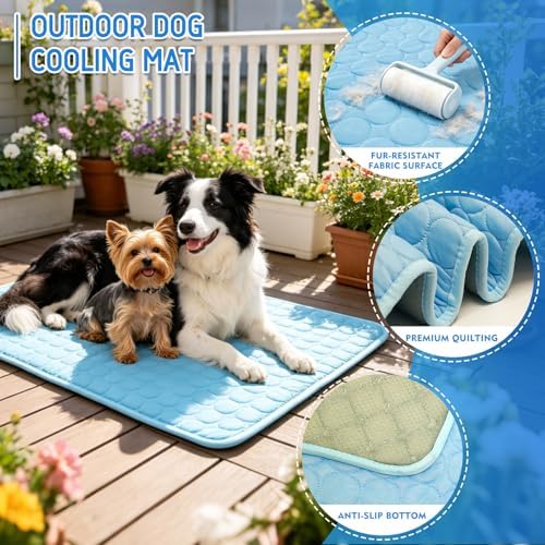 Portable Dog Cooling Mat, Q-Max 0.4 Non Slip Washable Pet Bed Pad | Fortable Washable Cooling Mat for Dogs, Fits Small Medium Large Dogs Cats Indoor Outdoor Use Heat Relief Pet Cool Bed