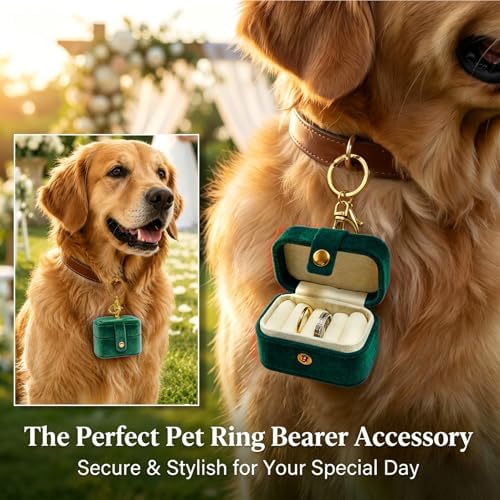 Velvet Dog Collar Ring Bearer Box with Clip-Peacock Green