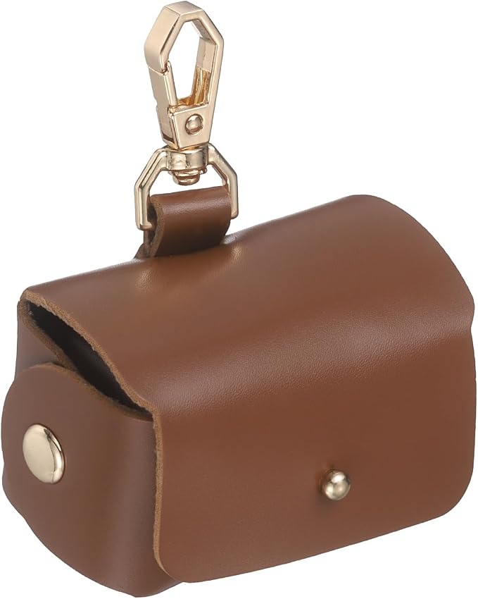 uxcell Dog Ring Bearer, Leather Wedding Pet Ring Pillow Jewelry Holder with Clasp Buckle Closure Portable Storage Organizer Mushroom Rivet Pouch for Wedding Engagement, Brown