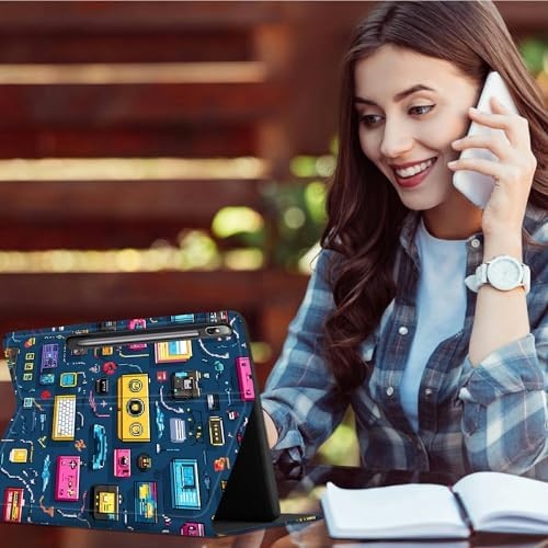 for Samsung Galaxy Tab S6 Lite 10.4 Inch 2024/2022/2020 Case | Slim Leather Smart Cover with Multi-Angle Anti-Slip Stand [Auto Wake/Sleep] Shell for Women Men, Retro Radio