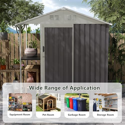 6 x 4 FT Outdoor Metal Storage Shed Garden Shed with Side Storage Rack Suitable for Garden Bike, Waterproof Shed,Tool Metal Storage Shed for Backyard, Patio