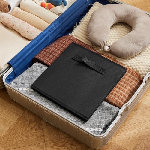 MAX Houser 6 Pack Foldable Fabric Storage Bins with Dual Handles, Black | 6 pack cloth storage bins with dual carry handles, Foldable Storage Cubes Organizer Baskets, ideal for home bedroom closet