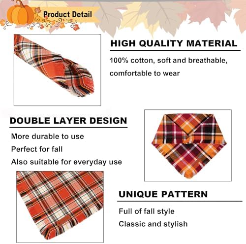ADOGGYGO Fall Thanksgiving Dog Bandana, Autumn Plaid Dog Scarf, Small