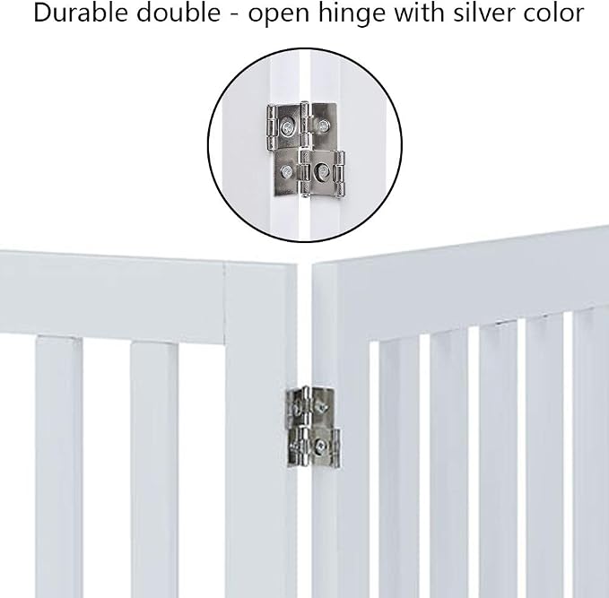 unipaws 24”H Free Standing Pet Gate for Dog Cat, 80”Wide Wooden Dog Gates | Foldable Pet Fence for Doorway, Stairs, Step, Expandable Doggy Barrier, Indoor Use, White