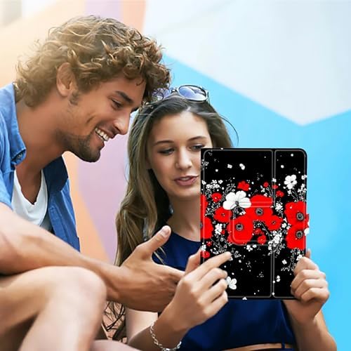 Universal Tablet Case for T-Mobile Revvl Tab 2 10.1" 2025/Revvl Tab 5G 10.36" 2023, 360 Degree Rotating Kickstand Protective Stand PU Leather Shell Cover for 9"-10.5", Red White Flowers