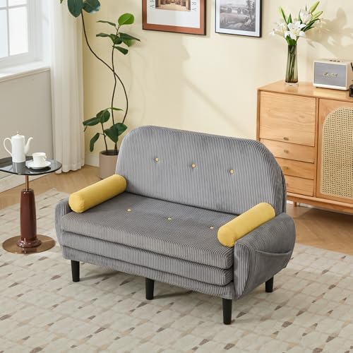 52" Corduroy Love seat Sofa Day Bed Recliner with Storage Pocket USB Charger Minimalist Design 2-Seat Sofa Set with Velvet Fabric for Living Room Office Apartment Gray