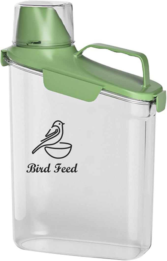 Bird Seed Storage Container Portable-3 Qt/2.8 L Clear Pet Food Container-with Measuring Cup/Lid,Airtight Wild Bird Seed Dispenser for Storing Sunflower Seed|Squirrel proof|BPA Free-Green