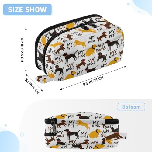 SUABO Pet Dogs Yellow Black Pencil Case Large Pen Box Holder | Large Capacity Pencil Pouch Stationery Bag with Compartments, Transparent PVC Layer, School Office Supplies for Kids Adults