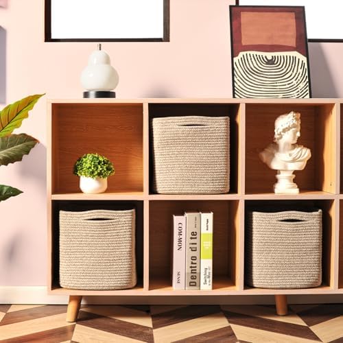 ICERZCZ 11 Inch Cube Storage Bins, Woven Baskets, Mixed Brown, Pack of 3 | Cube Organizer Bin, Cotton Rope Basket for Storage Organizing Shelves, Square Baskets for Toys Books Nursery Bathroom