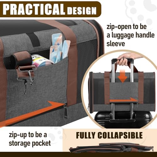 GAPZER Large Cat Carrier Soft, Collapsible Travel Pet Carry Bag, Small Dogs | Large Kitty Cat 20 lbs Maine Coon, Top Load Transport Small Puppy Dog Kennel, Yorkie Little Dog 10lbs, Ventilation Brown